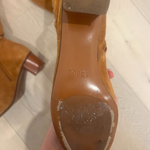 Chloé Suede Gold Button Knee-High Boots - Picture 6 of 6